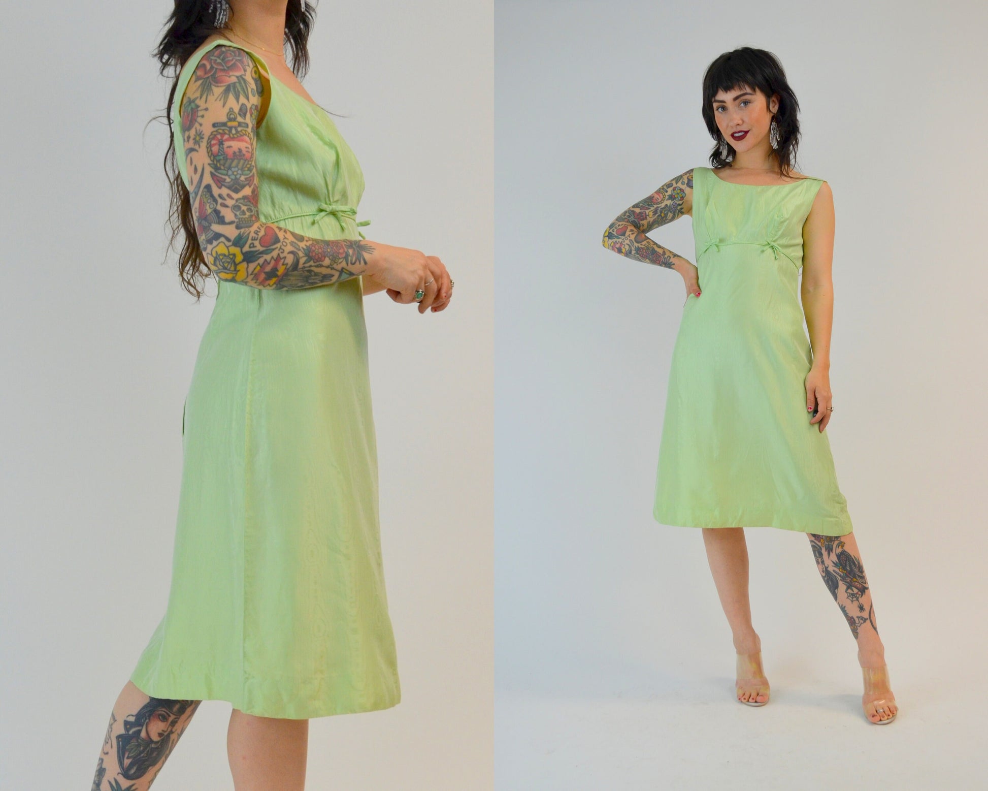 XS/SMALL 1960s Two Piece Dress Set Vintage Pistachio Green Wiggle Dress with Overcoat 60s Mad Men Outfit