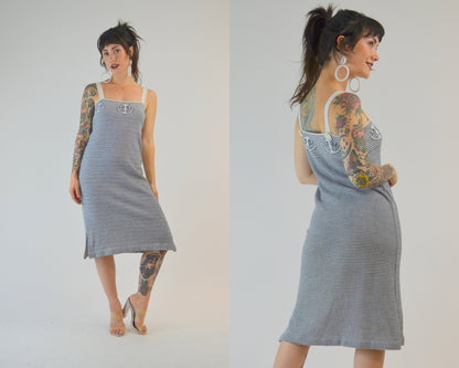 SMALL - MEDiUM 70s TED LAPIDUS Knit Dress Vintage Anchor Print Summer Dress 1970s Nautical Stripe Mini Dress