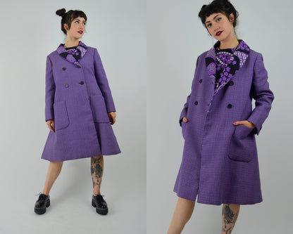 1960s GEOFFREY BEENE Mod Dress and Jacket Set Vintage 60s Double Breasted Purple Floral Collectible