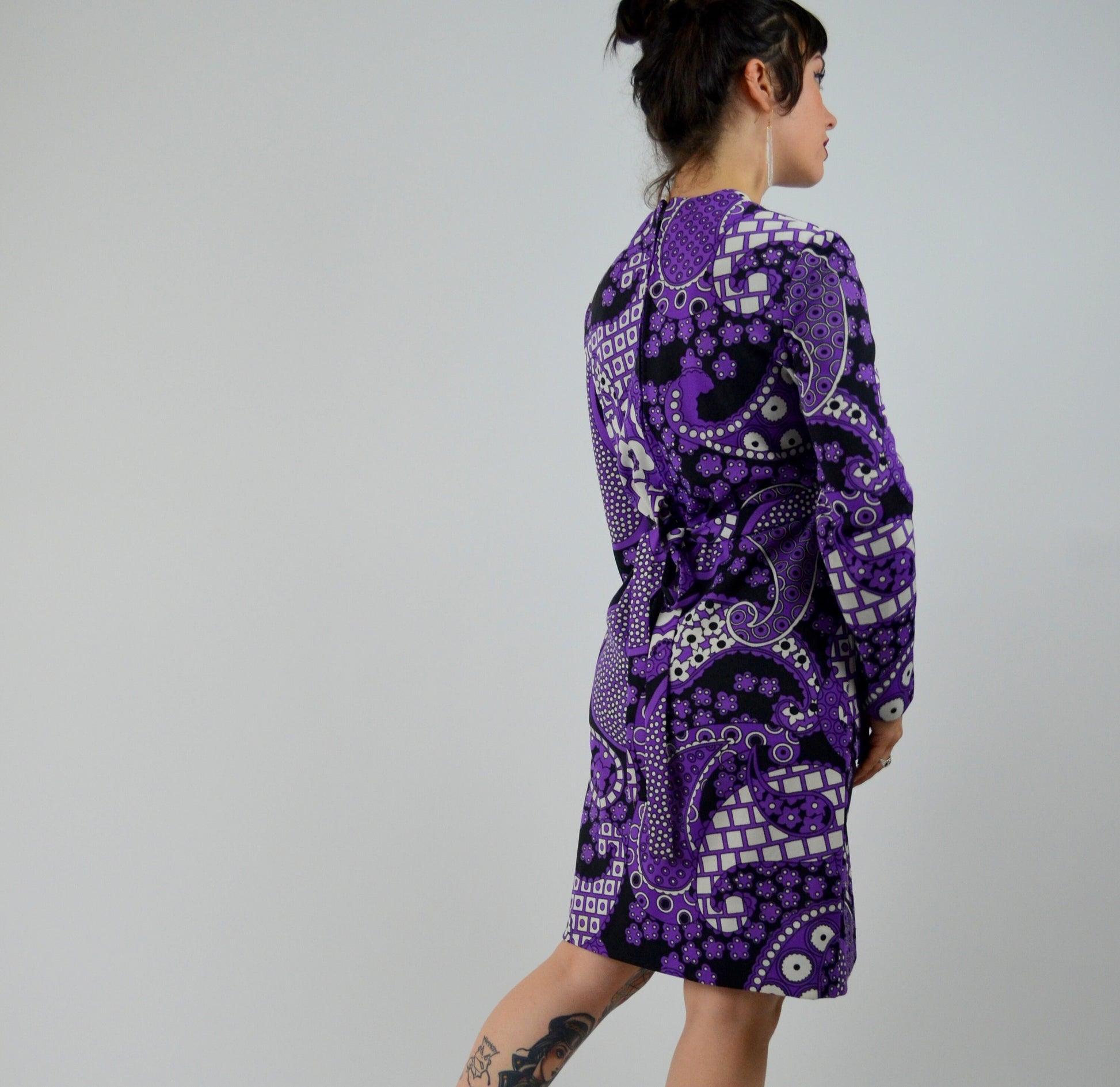 1960s GEOFFREY BEENE Mod Dress and Jacket Set Vintage 60s Double Breasted Purple Floral Collectible