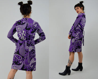 1960s GEOFFREY BEENE Mod Dress and Jacket Set Vintage 60s Double Breasted Purple Floral Collectible