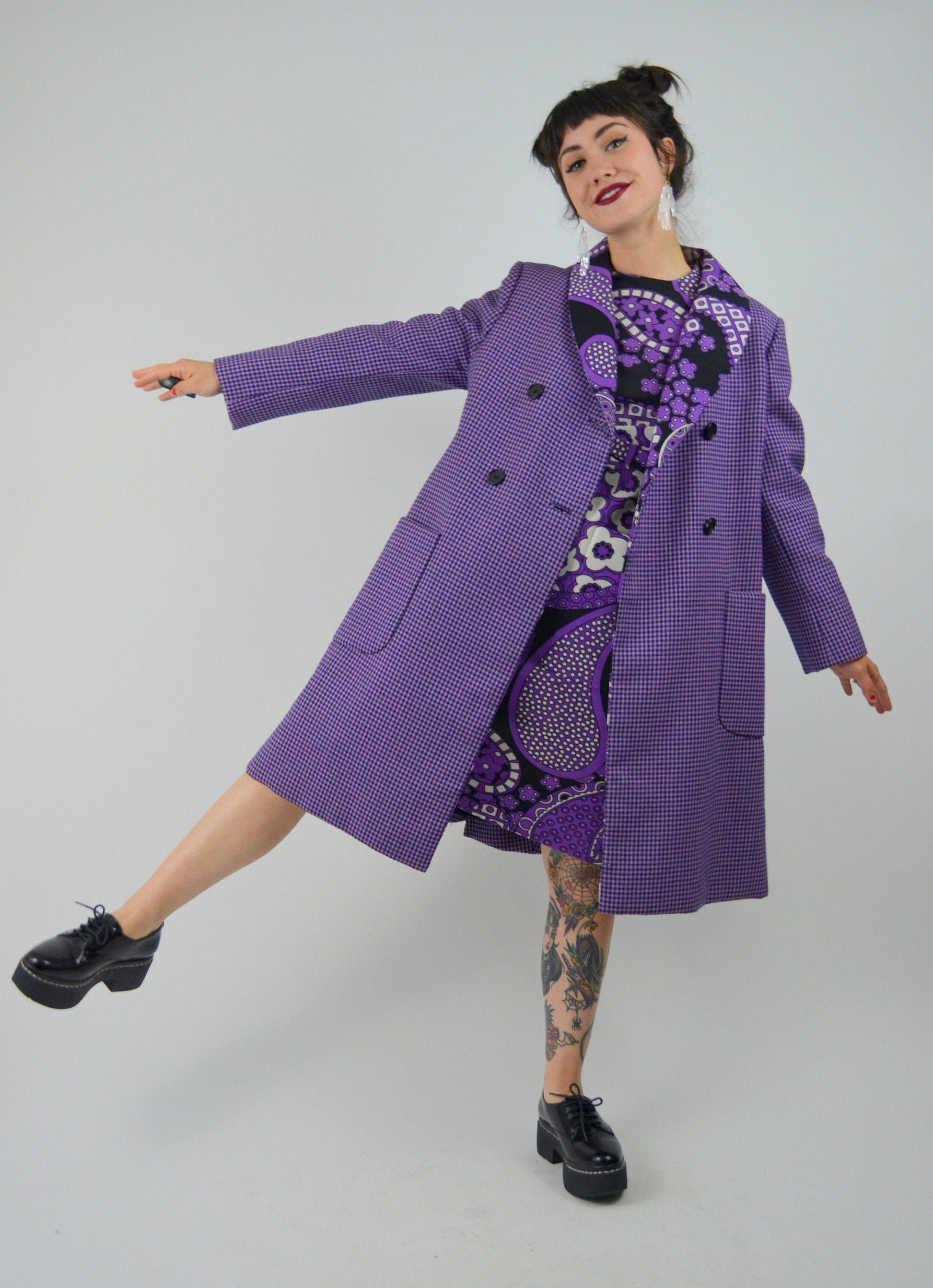 1960s GEOFFREY BEENE Mod Dress and Jacket Set Vintage 60s Double Breasted Purple Floral Collectible