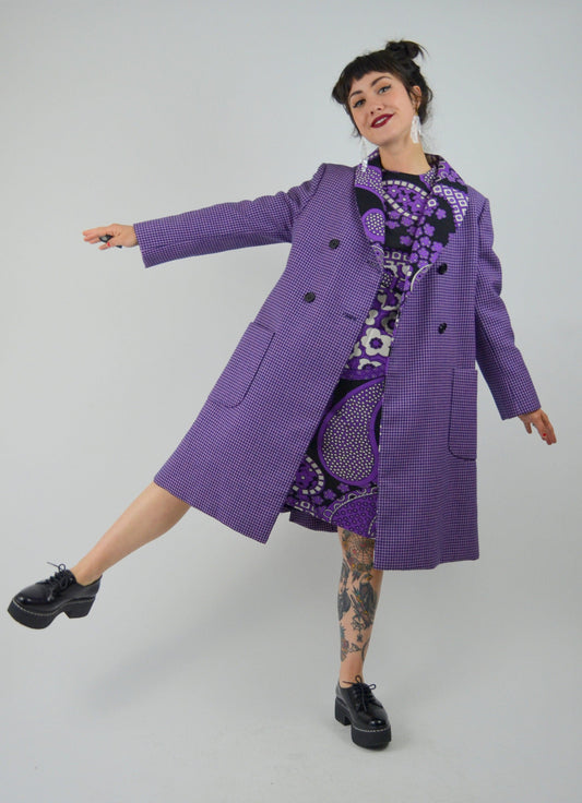 1960s GEOFFREY BEENE Mod Dress and Jacket Set Vintage 60s Double Breasted Purple Floral Collectible