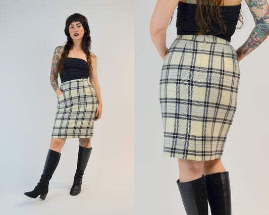 XS 1990s COURREGES Mini Skirt Vintage HIgh Waisted Plaid CLUELESS Fitted Skier 90s Schoolgirl Skirt | 24" Waist