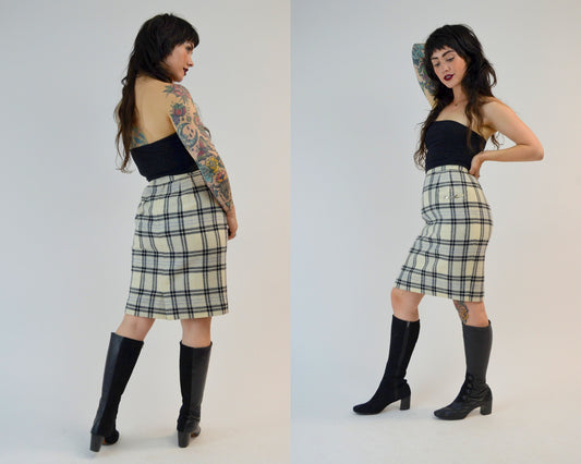 XS 1990s COURREGES Mini Skirt Vintage HIgh Waisted Plaid CLUELESS Fitted Skier 90s Schoolgirl Skirt | 24" Waist