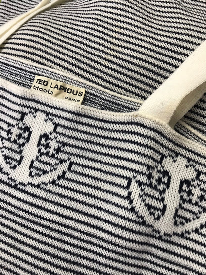 SMALL - MEDiUM 70s TED LAPIDUS Knit Dress Vintage Anchor Print Summer Dress 1970s Nautical Stripe Mini Dress