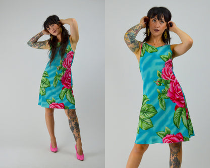 Small BETSEY JOHNSON Vintage Dress 1990s Floral Mini Dress 90 Tropical Summer Dress
