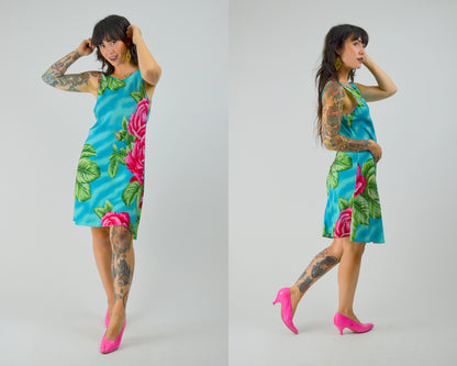 Small BETSEY JOHNSON Vintage Dress 1990s Floral Mini Dress 90 Tropical Summer Dress