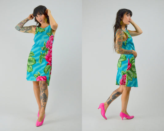 Small BETSEY JOHNSON Vintage Dress 1990s Floral Mini Dress 90 Tropical Summer Dress