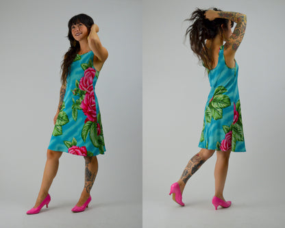 Small BETSEY JOHNSON Vintage Dress 1990s Floral Mini Dress 90 Tropical Summer Dress