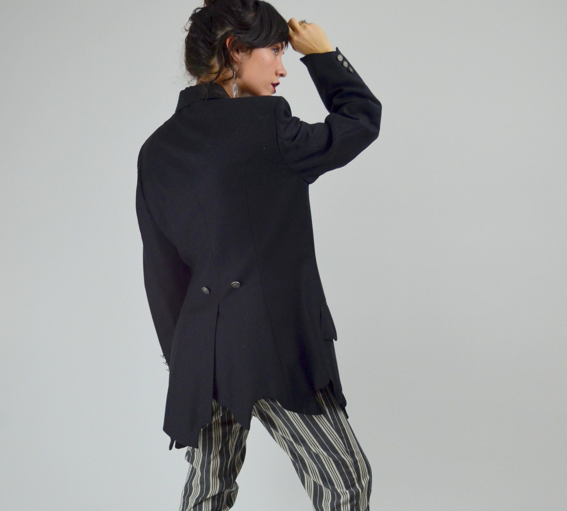 LARGE 1990s MOSCHINO Cheap and Chic Black Wool Blazer Vintage Tattered 90s Designer Runway Look
