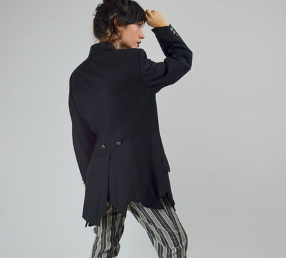 LARGE 1990s MOSCHINO Cheap and Chic Black Wool Blazer Vintage Tattered 90s Designer Runway Look