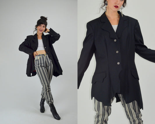LARGE 1990s MOSCHINO Cheap and Chic Black Wool Blazer Vintage Tattered 90s Designer Runway Look