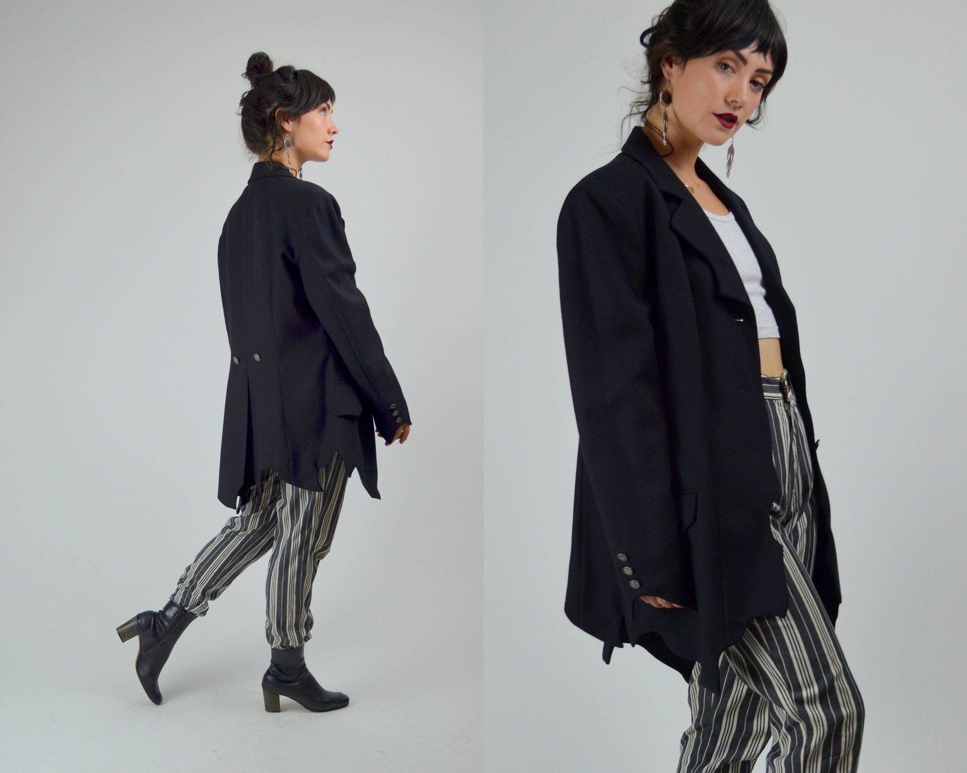 LARGE 1990s MOSCHINO Cheap and Chic Black Wool Blazer Vintage Tattered 90s Designer Runway Look