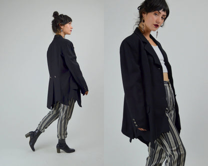 LARGE 1990s MOSCHINO Cheap and Chic Black Wool Blazer Vintage Tattered 90s Designer Runway Look