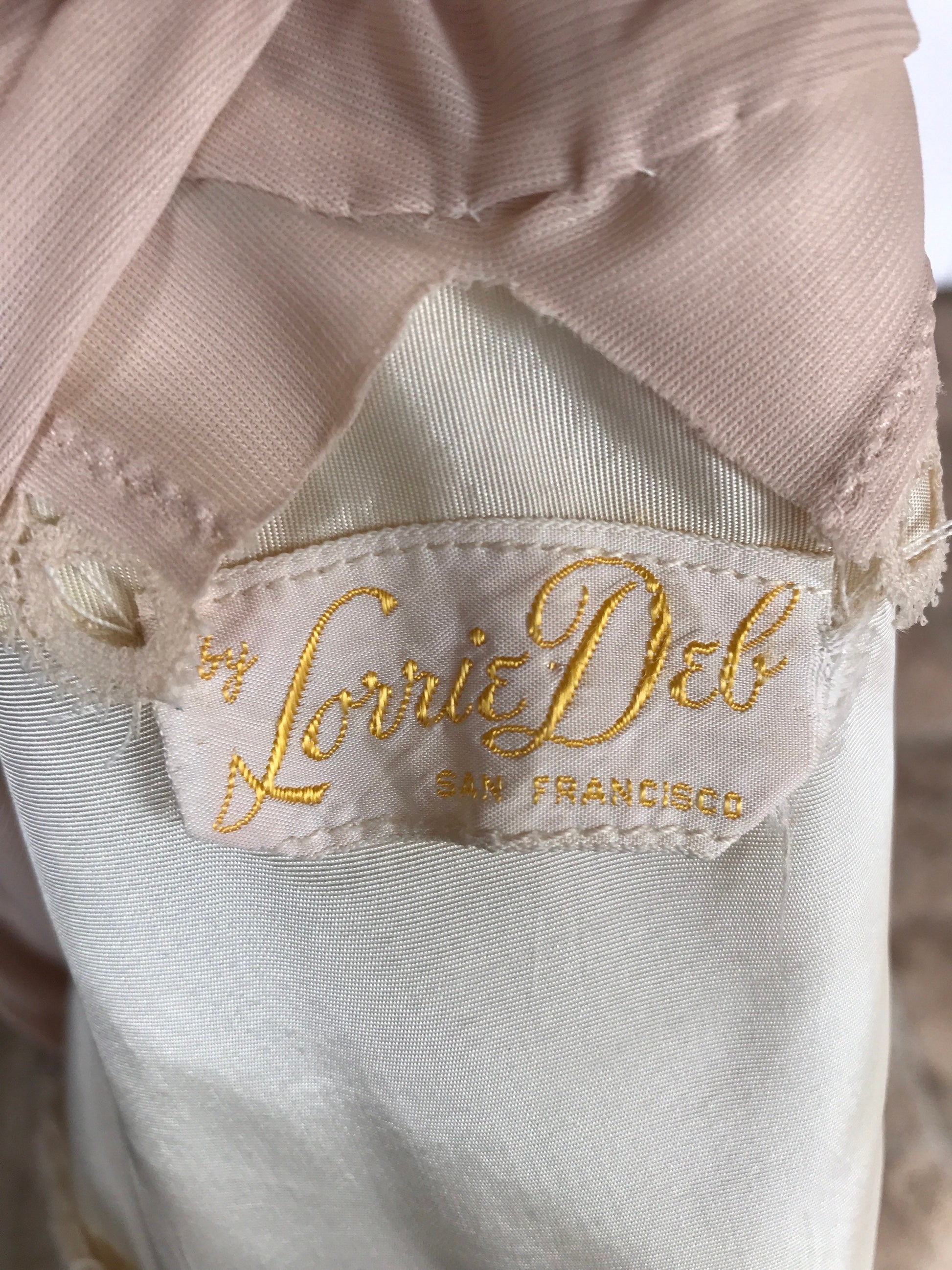 XS 1950 Wedding Dress Strapless Tea Length Prom Dress 50s Crumb Catcher Bodice Lace Mid Century Bride LORRIE DEB
