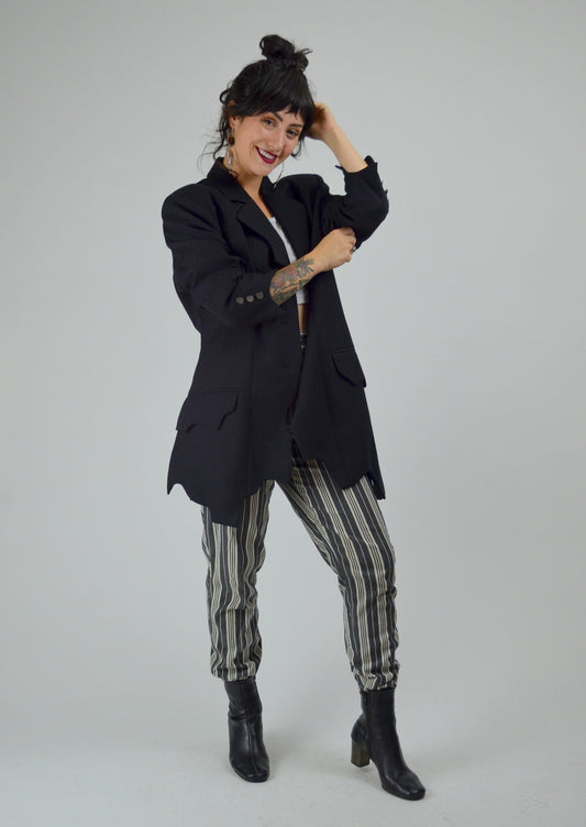 LARGE 1990s MOSCHINO Cheap and Chic Black Wool Blazer Vintage Tattered 90s Designer Runway Look