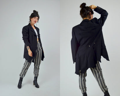 LARGE 1990s MOSCHINO Cheap and Chic Black Wool Blazer Vintage Tattered 90s Designer Runway Look