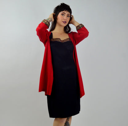 LARGE 1990s Two Piece Set Vintage Little Black Dress with Matching Jacket 90s Black and Red Outfit