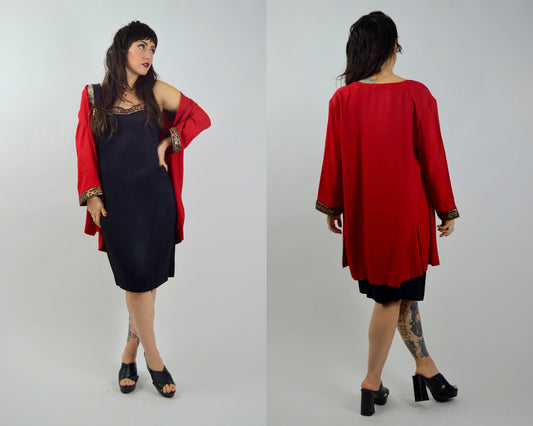 LARGE 1990s Two Piece Set Vintage Little Black Dress with Matching Jacket 90s Black and Red Outfit