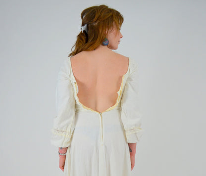 1970s GUNNE SAX White Cotton Maxi Dress - XS