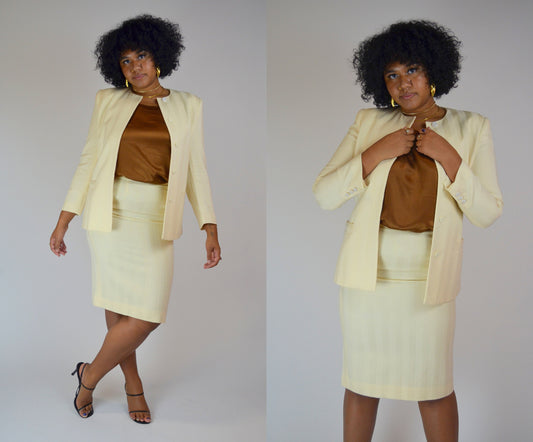 Medium CHRISTIAN DIOR White Wool Suit 1990s Vintage Designer
