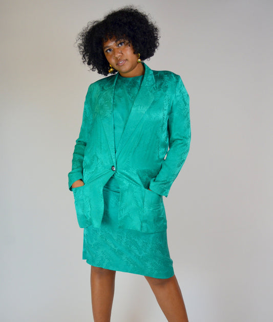 MEDIUM Silk Two Piece Set 1980s Vintage Dress Outfit