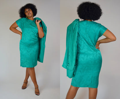 MEDIUM Silk Two Piece Set 1980s Vintage Dress Outfit