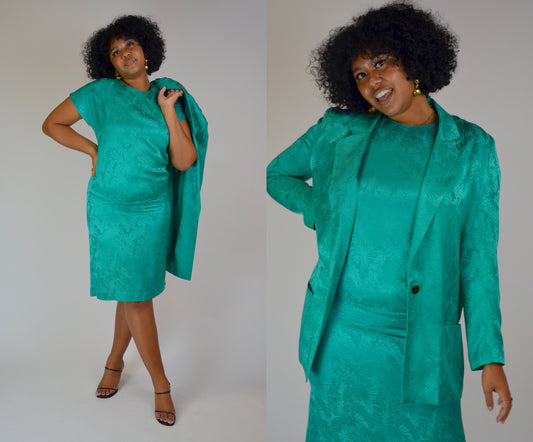 MEDIUM Silk Two Piece Set 1980s Vintage Dress Outfit