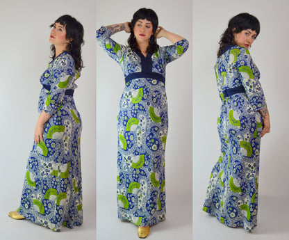 SMALL / MEDIUM 1970s Vintage Fan Print Novelty Dress