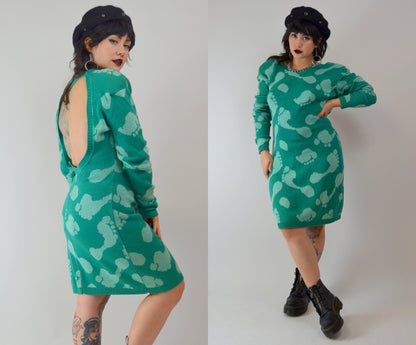 1980 BETSEY JOHNSON PuNK Label Foot Print Knit Sweater Dress - XL
