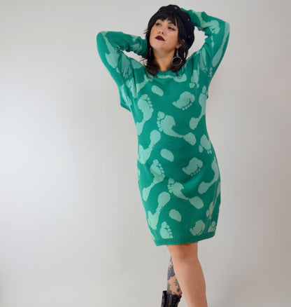 1980 BETSEY JOHNSON PuNK Label Foot Print Knit Sweater Dress - XL