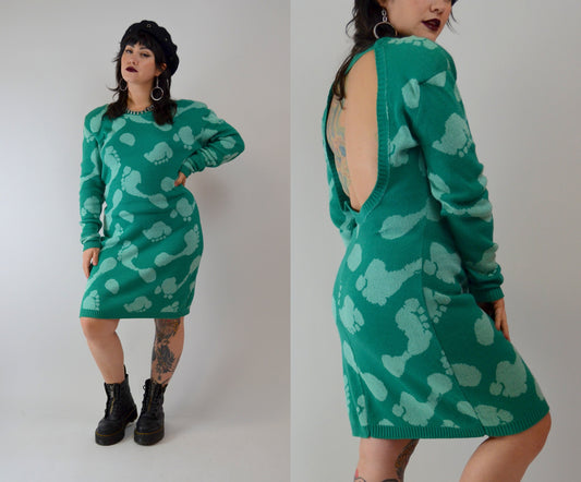 1980 BETSEY JOHNSON PuNK Label Foot Print Knit Sweater Dress - XL