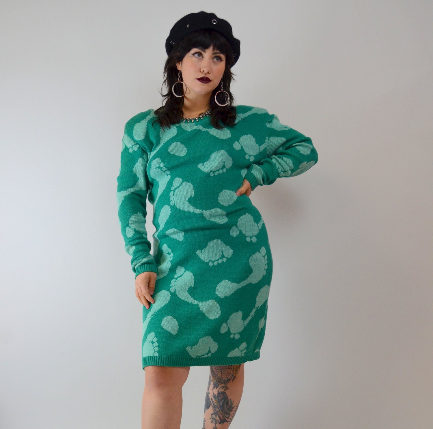 1980 BETSEY JOHNSON PuNK Label Foot Print Knit Sweater Dress - XL