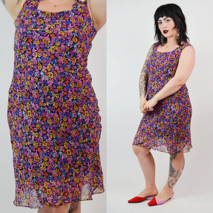 SMALL Silk Floral Bias Cut Dress