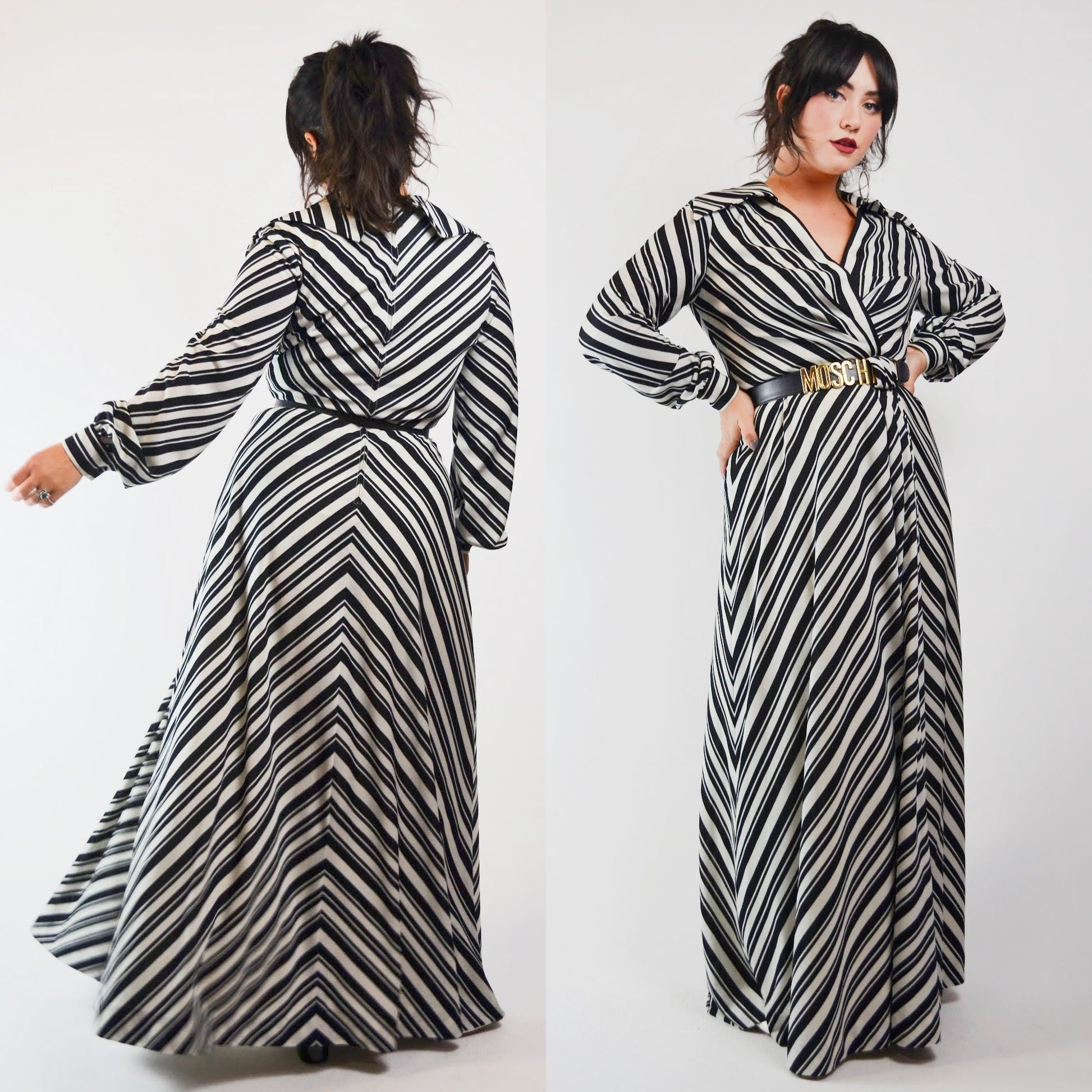 1970s ESTAVEZ - Eva Gabor Long Stripe Maxi Dress - Medium