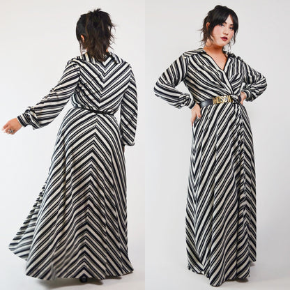 1970s ESTAVEZ - Eva Gabor Long Stripe Maxi Dress - Medium