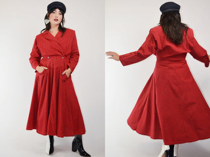 1990s Red LEOPARD Print Cotton Dress - Small - Medium