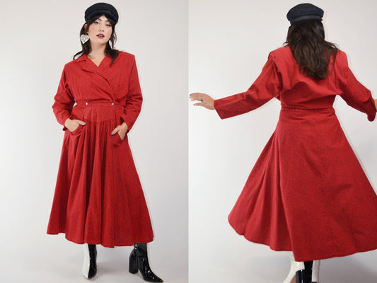 1990s Red LEOPARD Print Cotton Dress - Small - Medium
