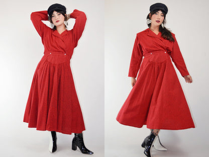 1990s Red LEOPARD Print Cotton Dress - Small - Medium