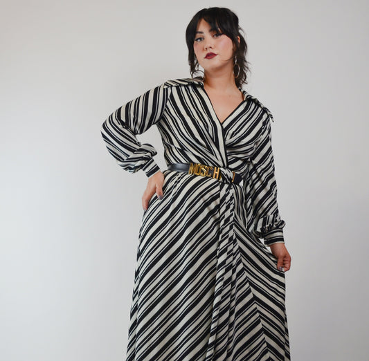 1970s ESTAVEZ - Eva Gabor Long Stripe Maxi Dress - Medium