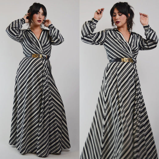 1970s ESTAVEZ - Eva Gabor Long Stripe Maxi Dress - Medium