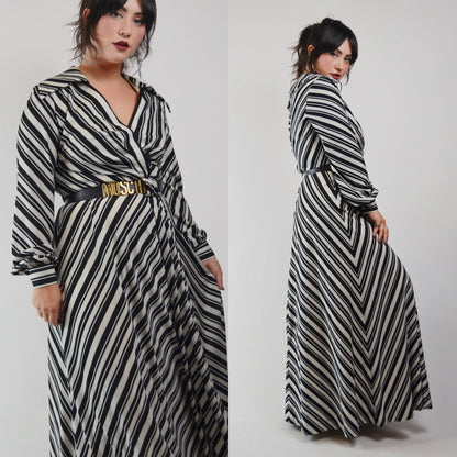 1970s ESTAVEZ - Eva Gabor Long Stripe Maxi Dress - Medium