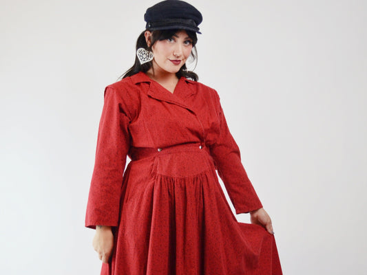 1990s Red LEOPARD Print Cotton Dress - Small - Medium