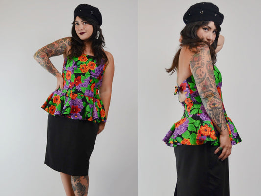 1990s Floral Strapless Dress Vintage AJ BARI Party Dress - MEDIUM