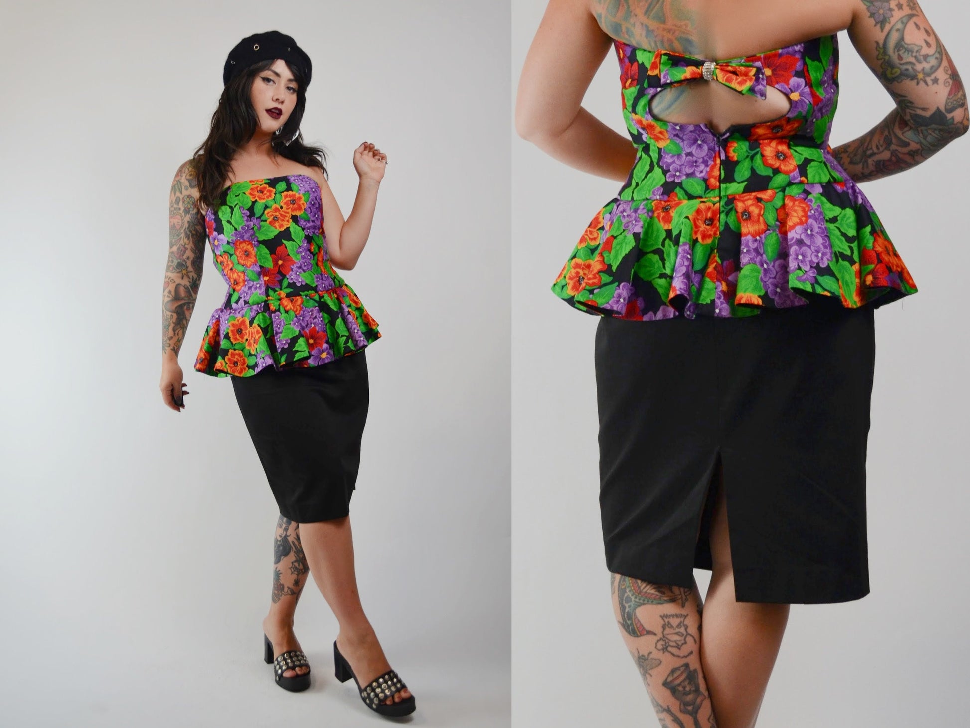 1990s Floral Strapless Dress Vintage AJ BARI Party Dress - MEDIUM
