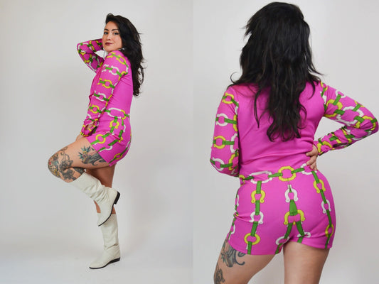 1970s Hot Pink Vintage Romper Hot Pants The Swank Shop - Medium