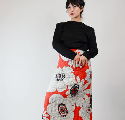1960s Floral Quilted Maxi Dress Vintage