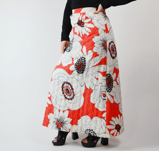 1960s Floral Quilted Maxi Dress Vintage
